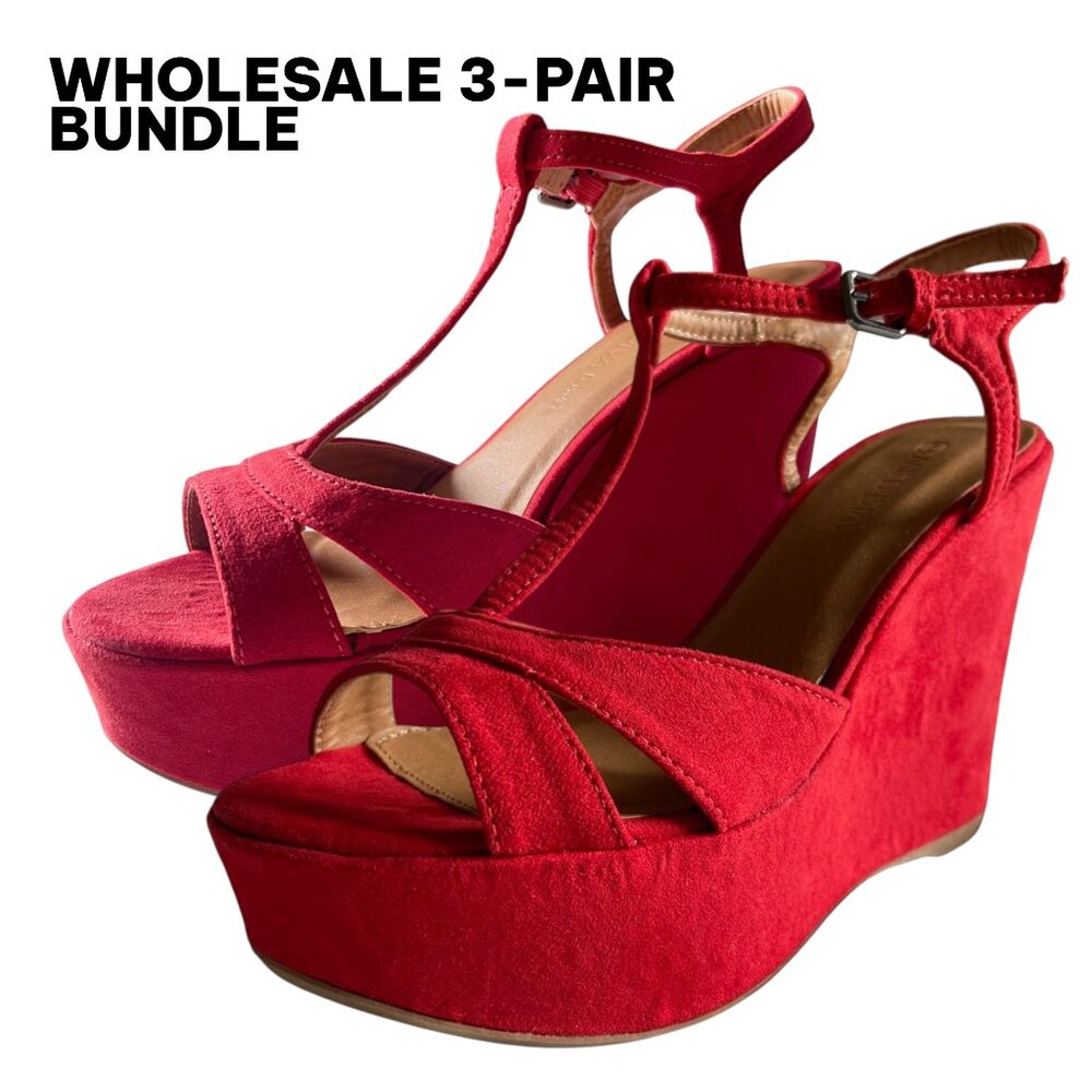 Wild Diva Wholesale Red Platform Heels Bundle (3 Pairs) | Mixed Sizes Lot